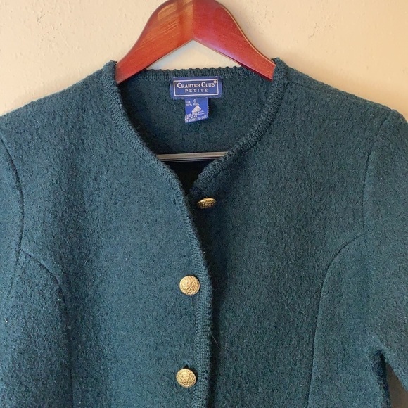 VTG Charter Club Boiled Wool Button Front Cropped Tailored Jacket Womens Small - Picture 9 of 12